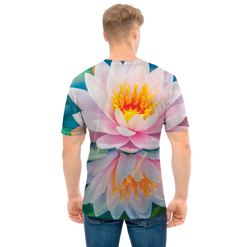 Pink Water Lily Print Men's T-Shirt