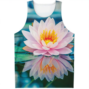 Pink Water Lily Print Men's Tank Top