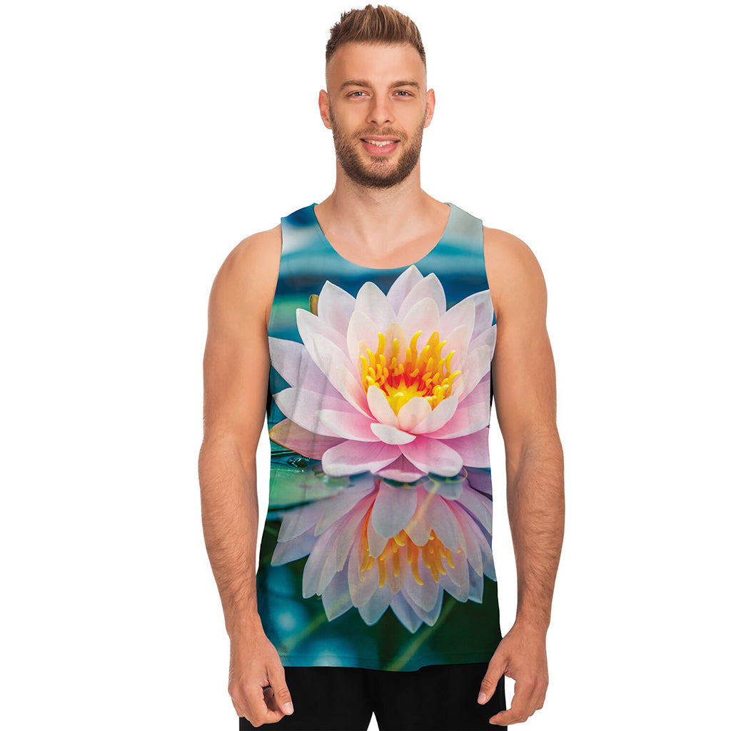 Pink Water Lily Print Men's Tank Top