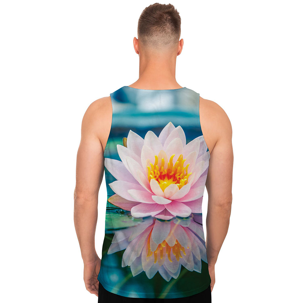 Pink Water Lily Print Men's Tank Top