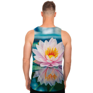 Pink Water Lily Print Men's Tank Top