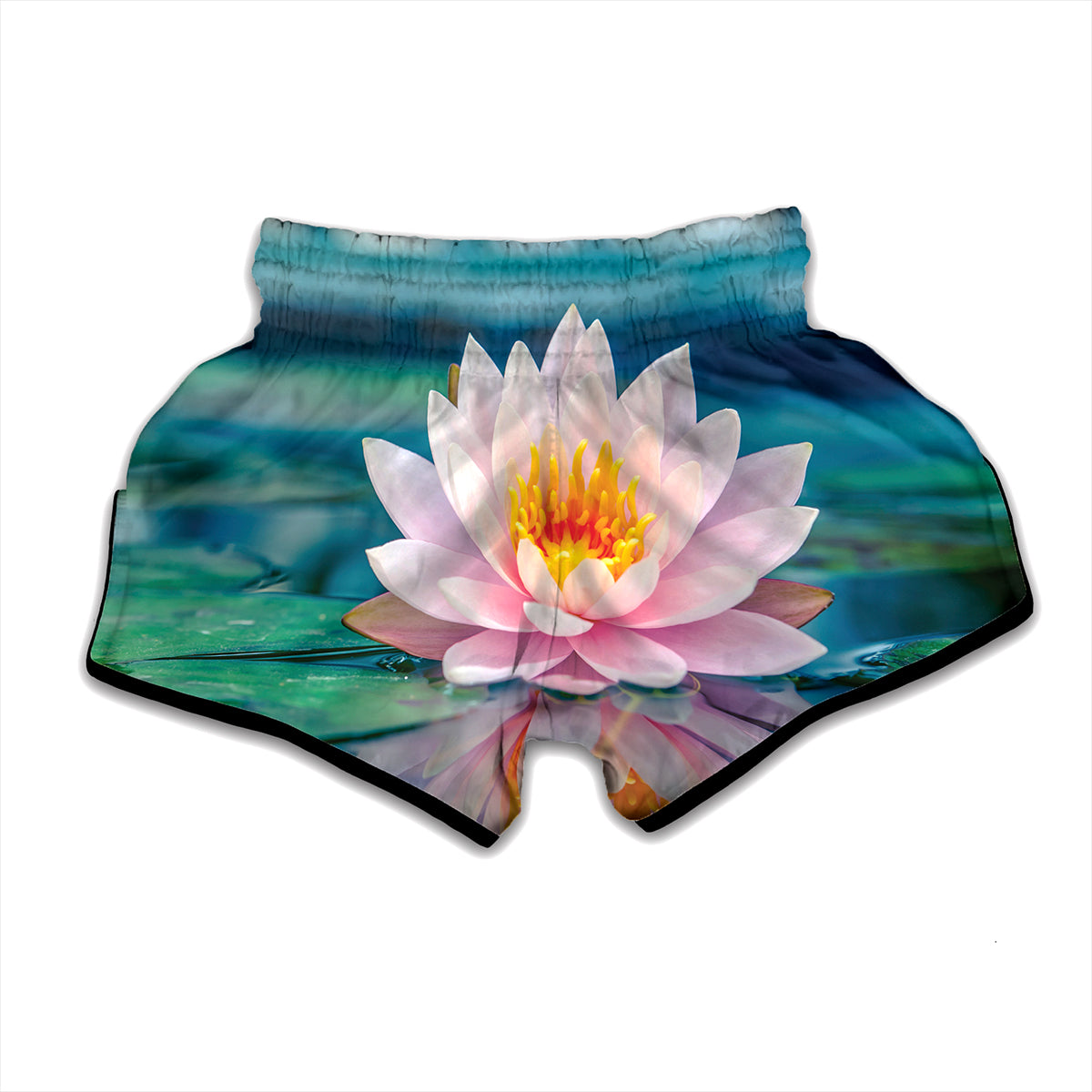 Pink Water Lily Print Muay Thai Boxing Shorts