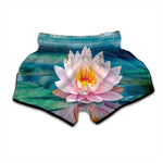 Pink Water Lily Print Muay Thai Boxing Shorts