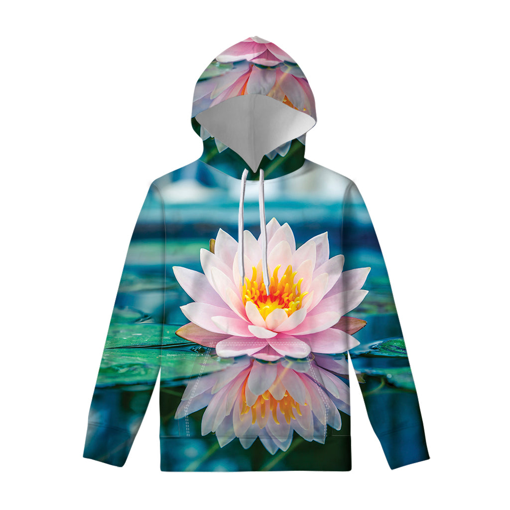 Pink Water Lily Print Pullover Hoodie