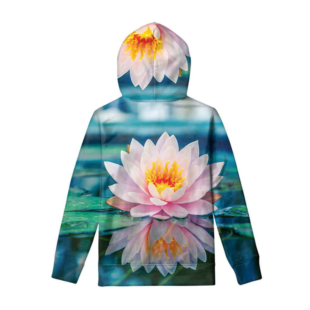 Pink Water Lily Print Pullover Hoodie