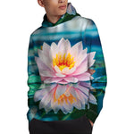 Pink Water Lily Print Pullover Hoodie