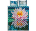 Pink Water Lily Print Quilt Bed Set