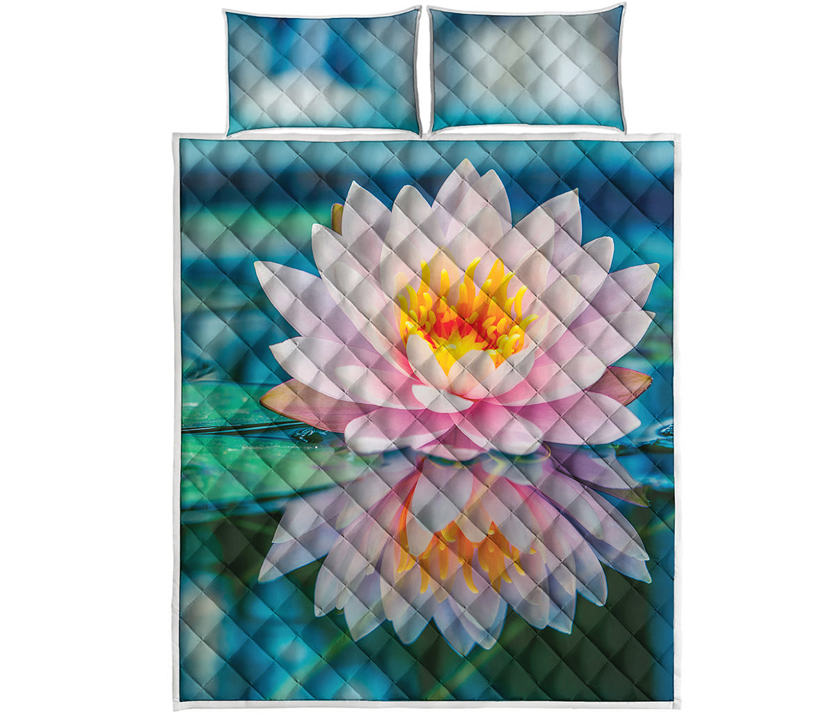Pink Water Lily Print Quilt Bed Set