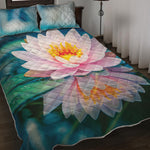 Pink Water Lily Print Quilt Bed Set