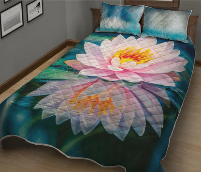 Pink Water Lily Print Quilt Bed Set