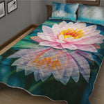 Pink Water Lily Print Quilt Bed Set