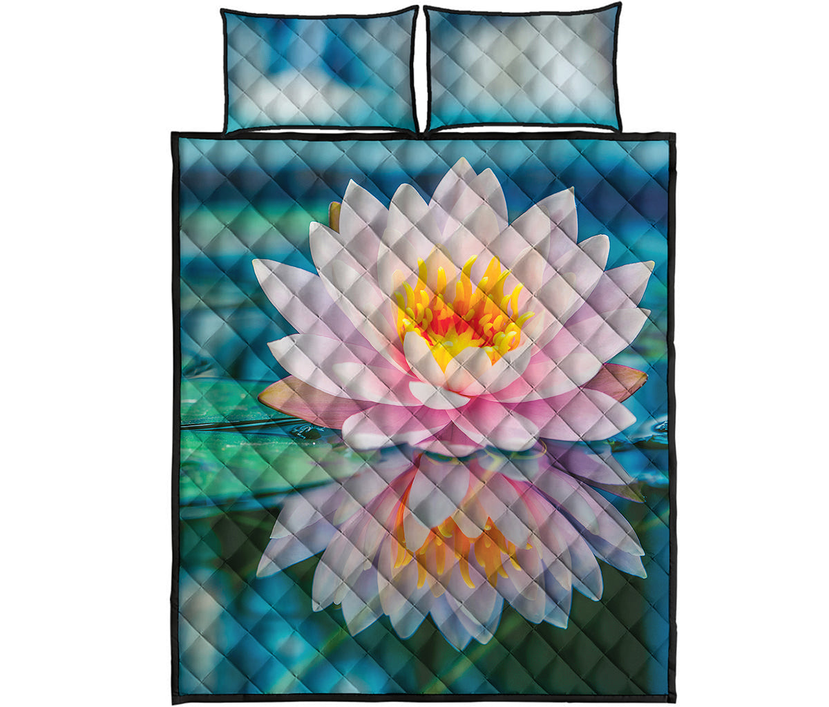 Pink Water Lily Print Quilt Bed Set