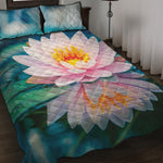 Pink Water Lily Print Quilt Bed Set
