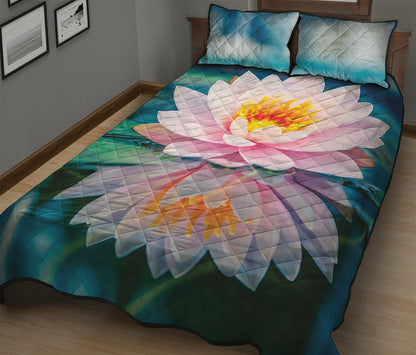 Pink Water Lily Print Quilt Bed Set
