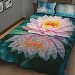 Pink Water Lily Print Quilt Bed Set