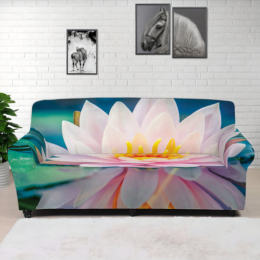 Pink Water Lily Print Sofa Cover