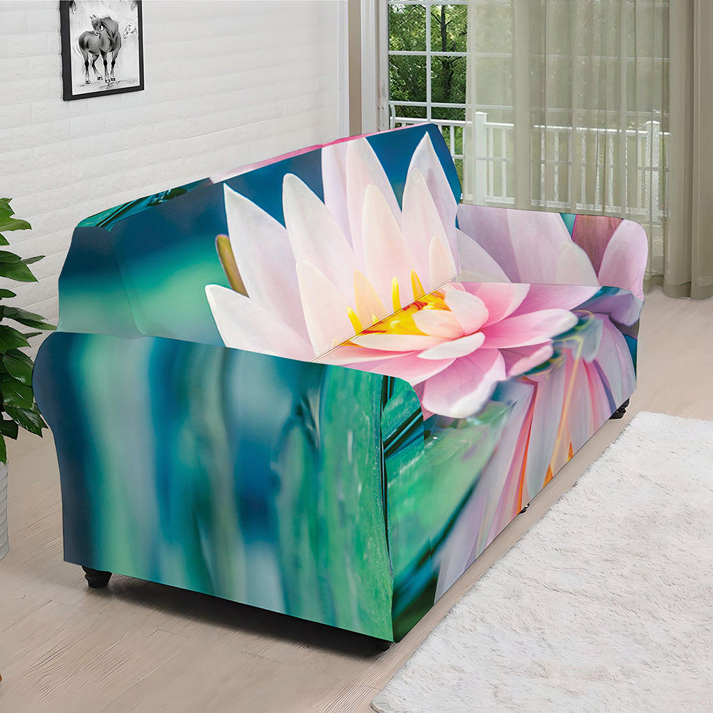 Pink Water Lily Print Sofa Cover