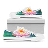 Pink Water Lily Print White Low Top Shoes