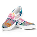 Pink Water Lily Print White Slip On Sneakers