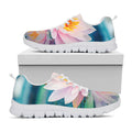 Pink Water Lily Print White Running Shoes