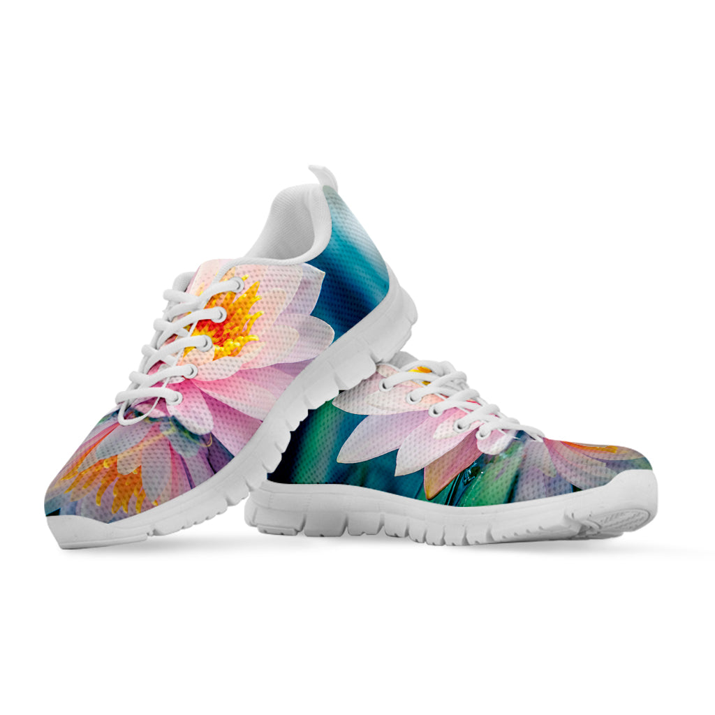 Pink Water Lily Print White Sneakers