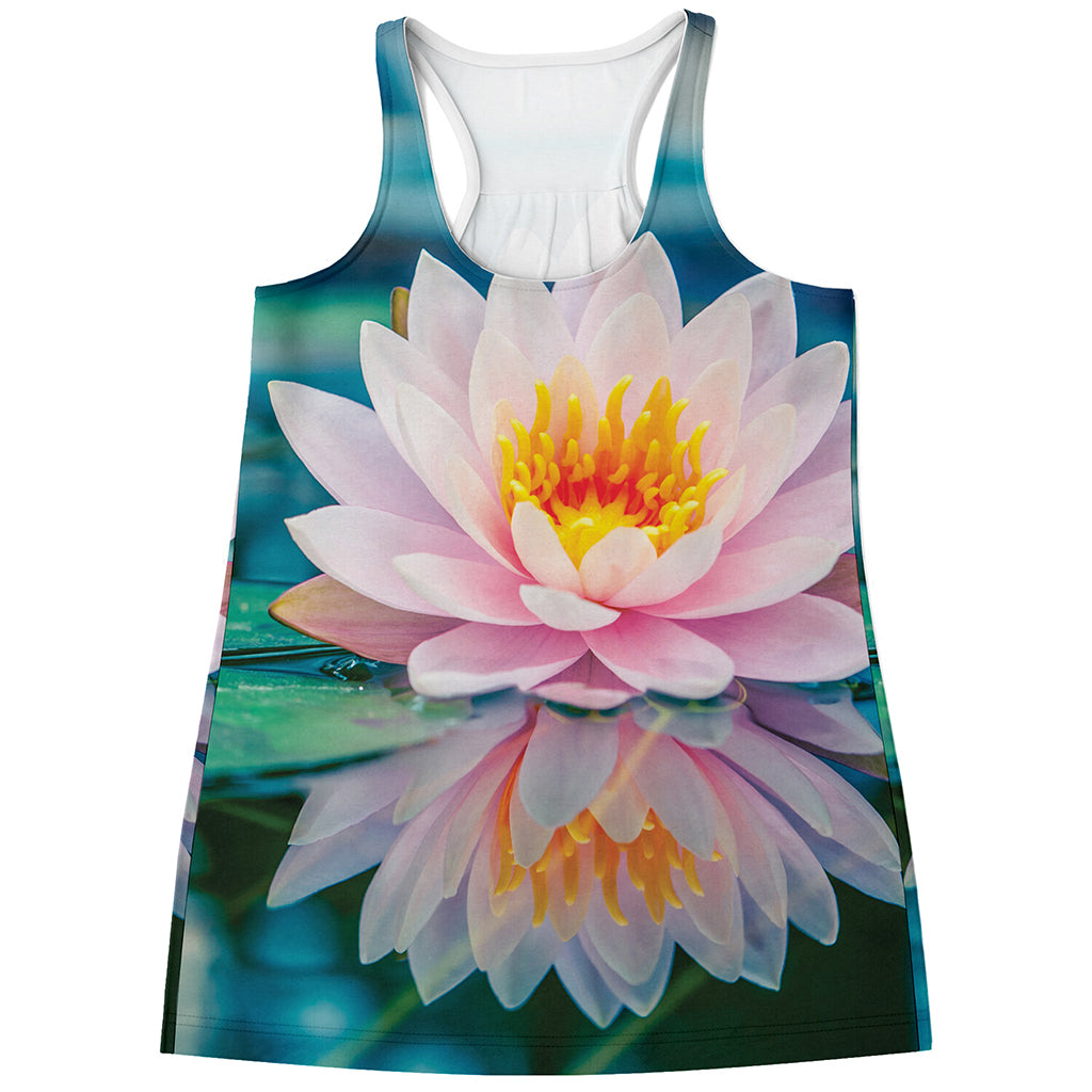 Pink Water Lily Print Women's Racerback Tank Top
