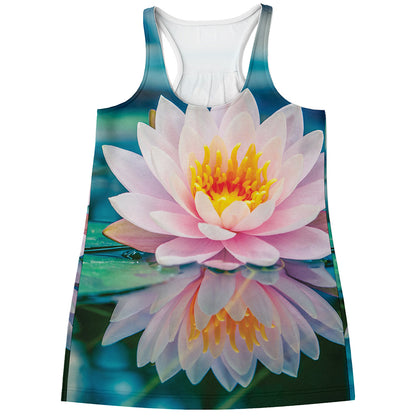 Pink Water Lily Print Women's Racerback Tank Top