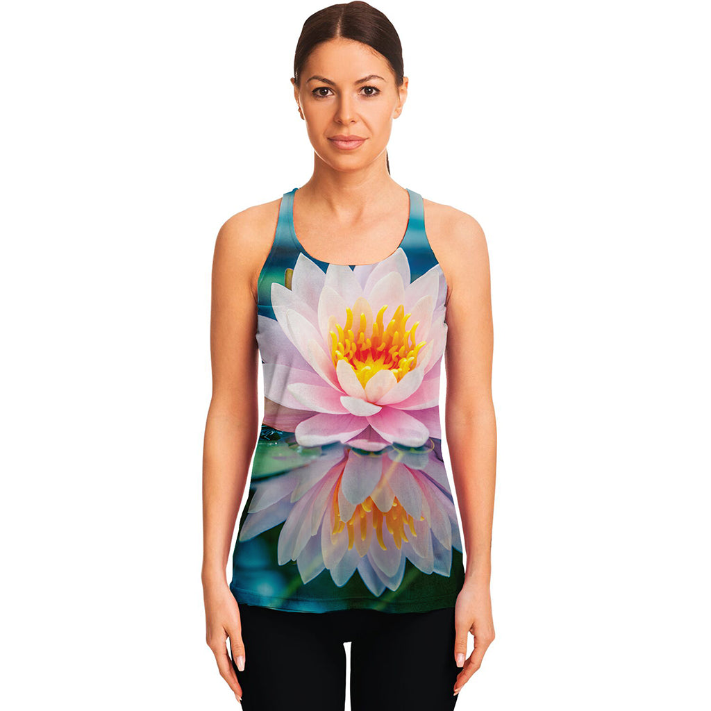 Pink Water Lily Print Women's Racerback Tank Top