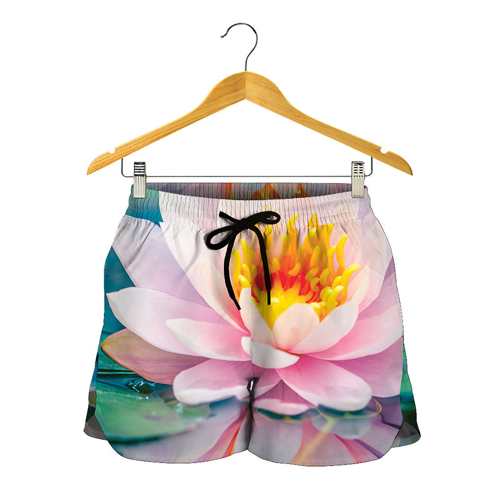 Pink Water Lily Print Women's Shorts