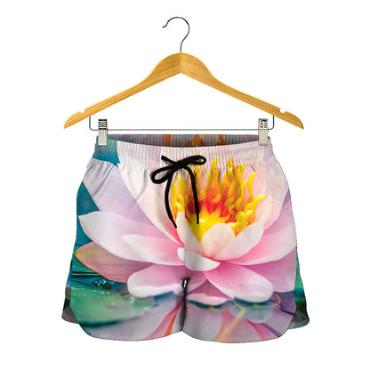 Pink Water Lily Print Women's Shorts