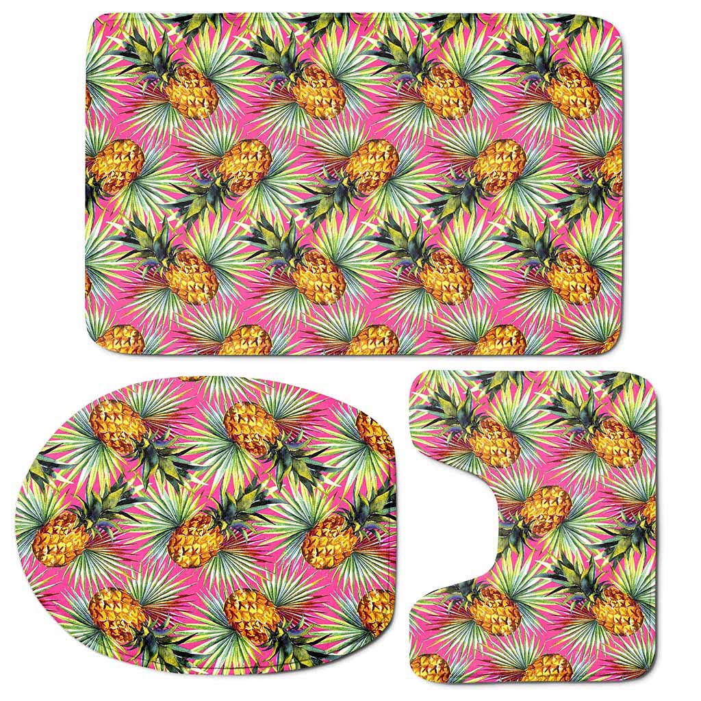 Pink Watercolor Pineapple Pattern Print 3 Piece Bath Mat Set