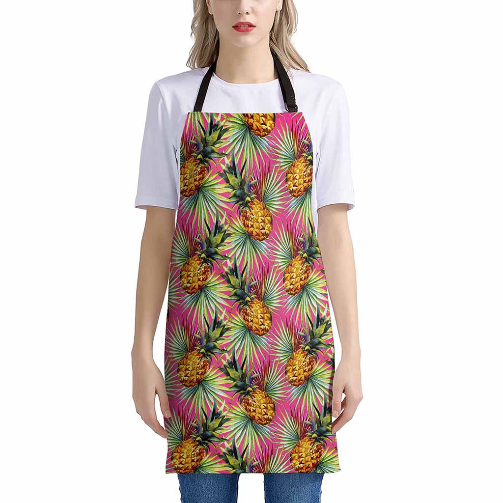 Pink Watercolor Pineapple Pattern Print Apron