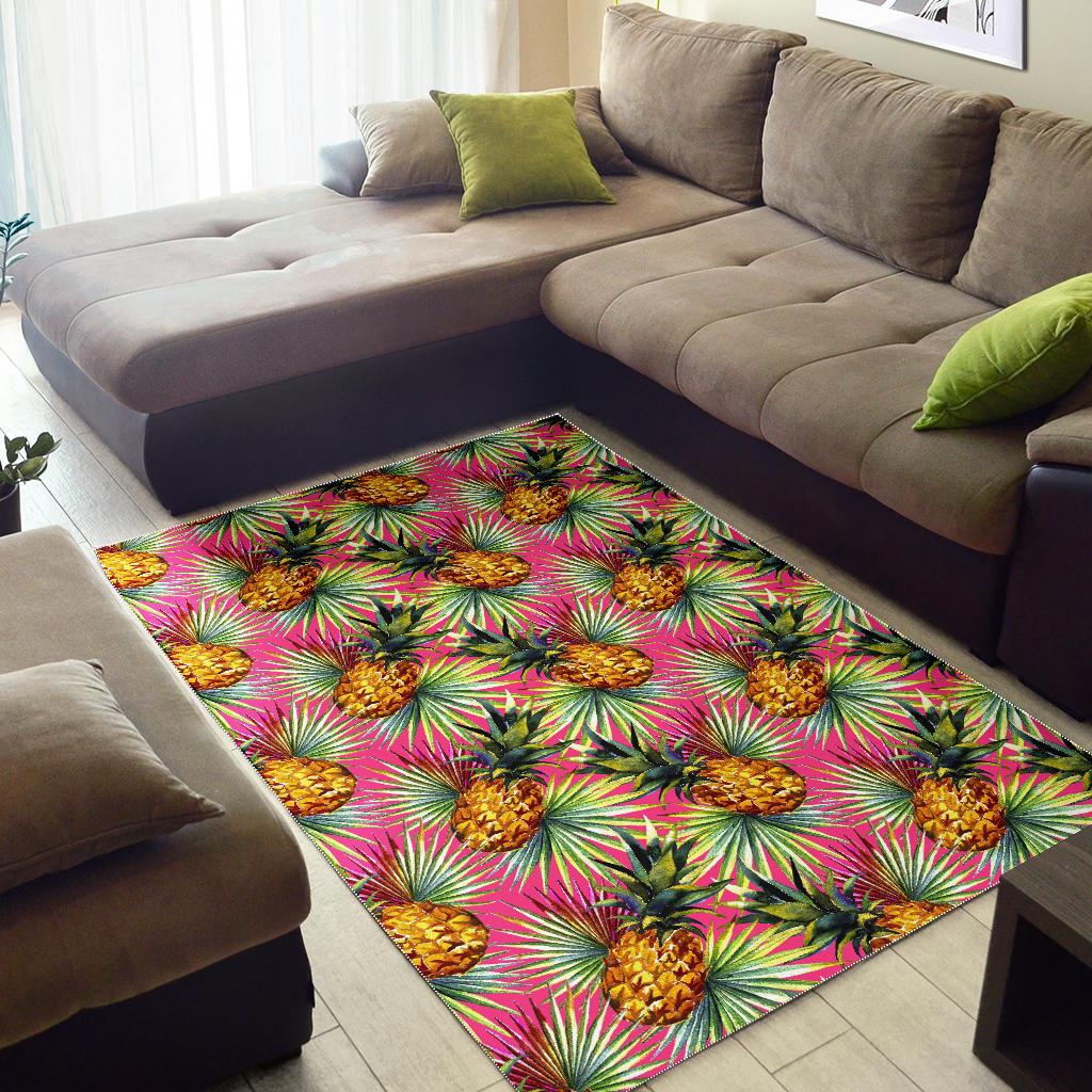 Pink Watercolor Pineapple Pattern Print Area Rug GearFrost