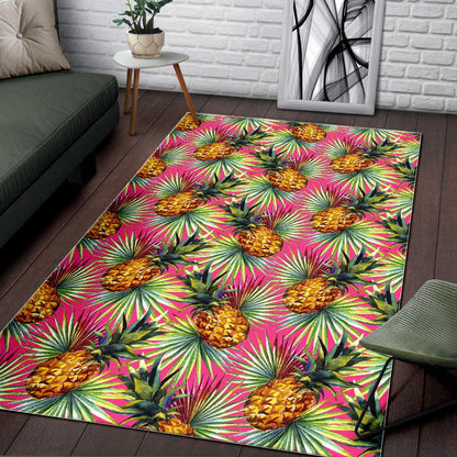 Pink Watercolor Pineapple Pattern Print Area Rug GearFrost