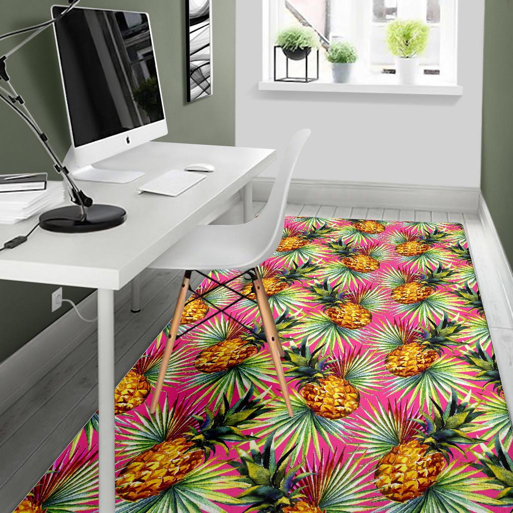 Pink Watercolor Pineapple Pattern Print Area Rug GearFrost