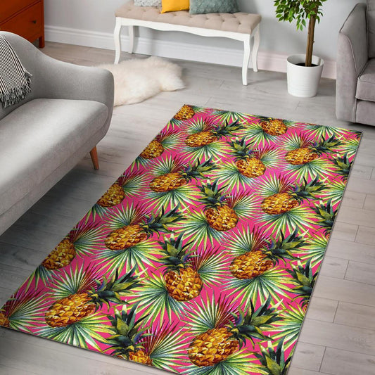Pink Watercolor Pineapple Pattern Print Area Rug GearFrost