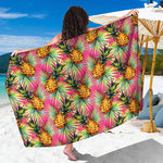 Pink Watercolor Pineapple Pattern Print Beach Sarong Wrap