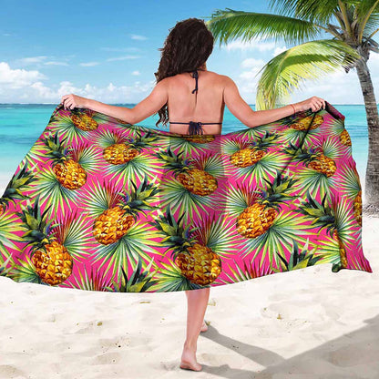 Pink Watercolor Pineapple Pattern Print Beach Sarong Wrap