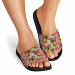 Pink Watercolor Pineapple Pattern Print Black Slide Sandals