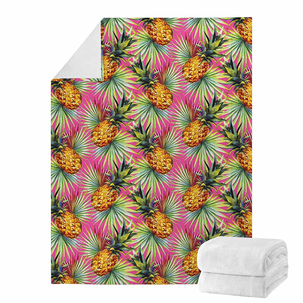 Pink Watercolor Pineapple Pattern Print Blanket