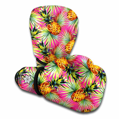 Pink Watercolor Pineapple Pattern Print Boxing Gloves