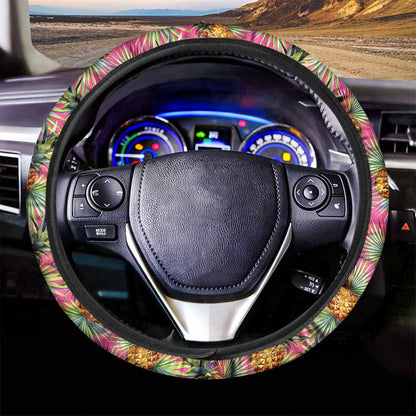 Pink Watercolor Pineapple Pattern Print Car Steering Wheel Cover