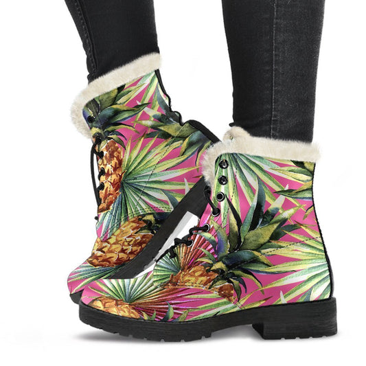 Pink Watercolor Pineapple Pattern Print Comfy Boots GearFrost