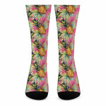 Pink Watercolor Pineapple Pattern Print Crew Socks