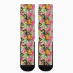 Pink Watercolor Pineapple Pattern Print Crew Socks