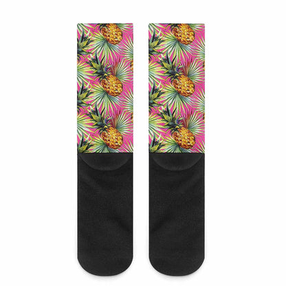 Pink Watercolor Pineapple Pattern Print Crew Socks