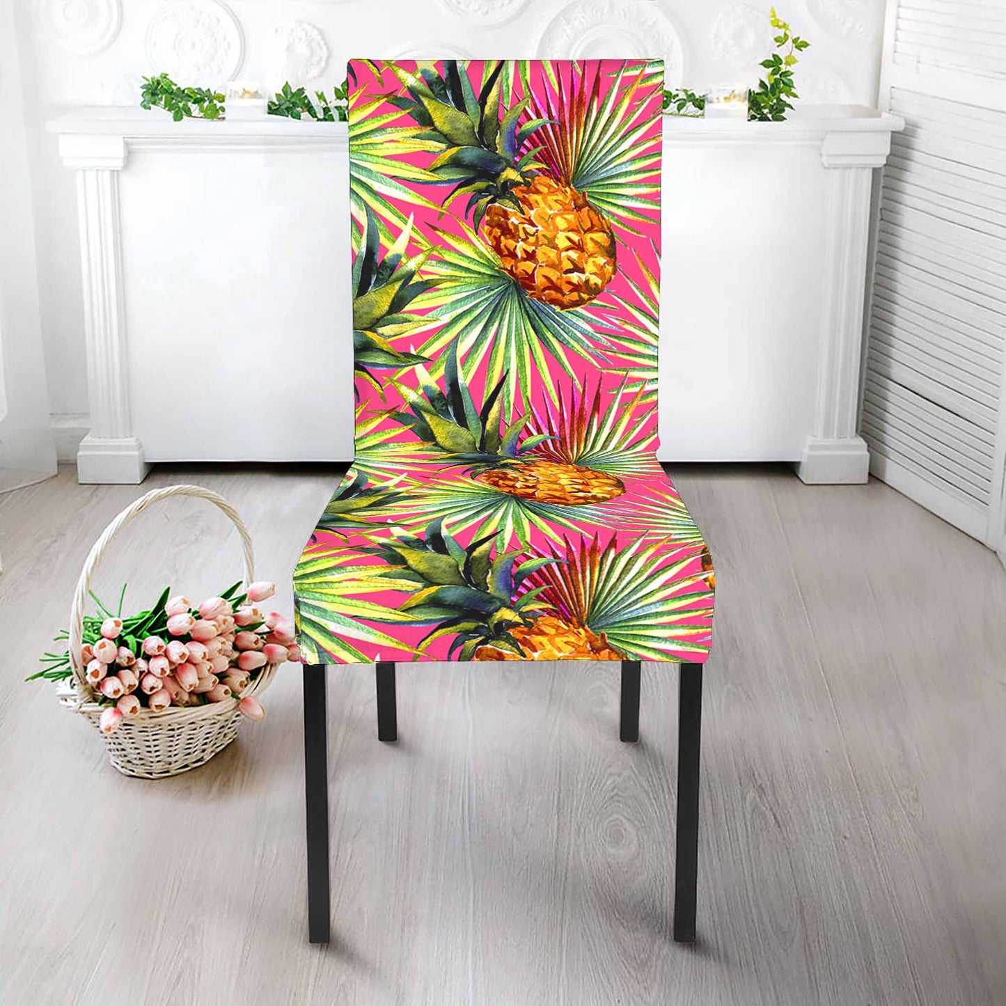 Pink Watercolor Pineapple Pattern Print Dining Chair Slipcover