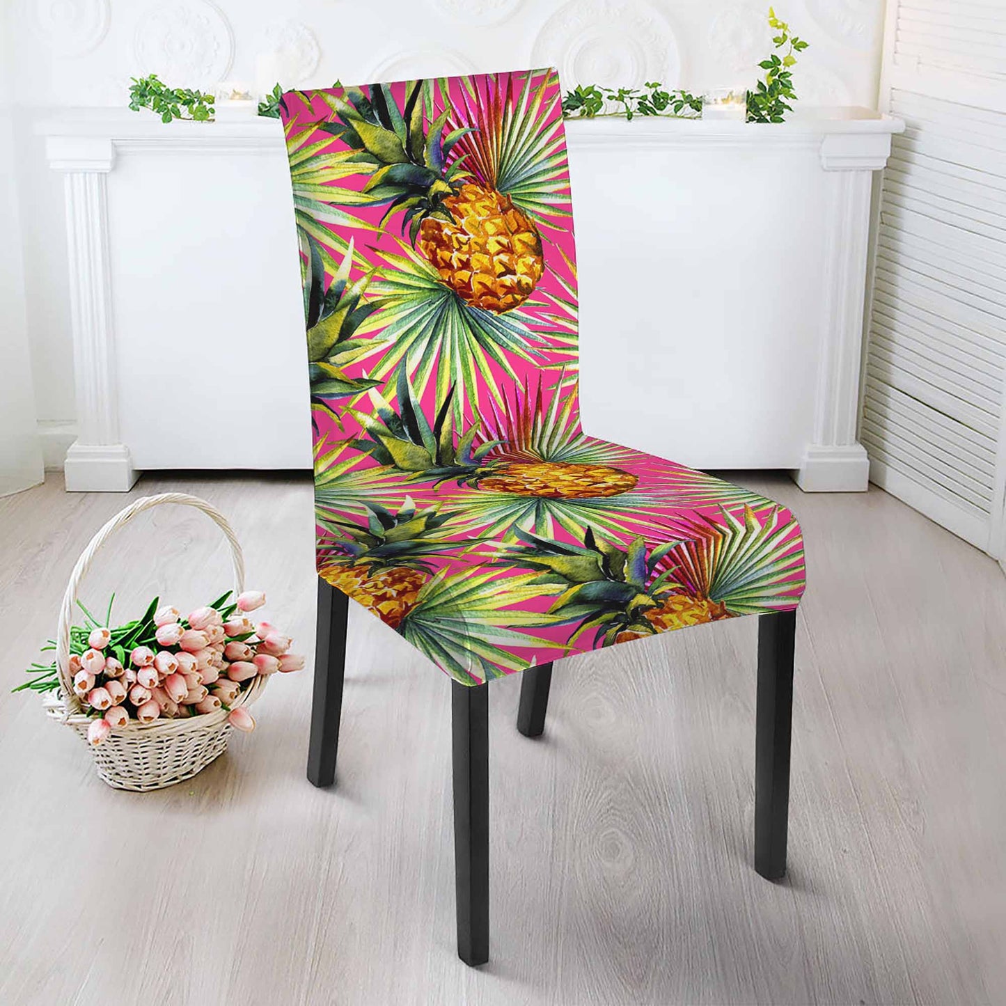 Pink Watercolor Pineapple Pattern Print Dining Chair Slipcover