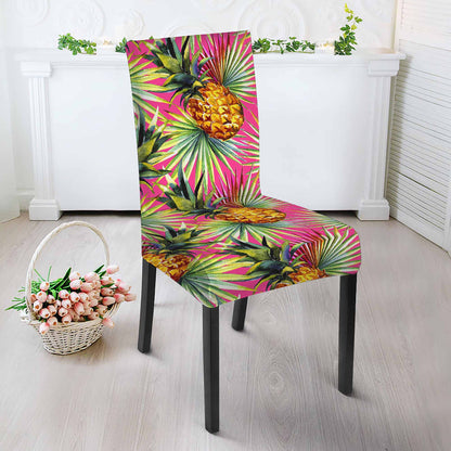 Pink Watercolor Pineapple Pattern Print Dining Chair Slipcover