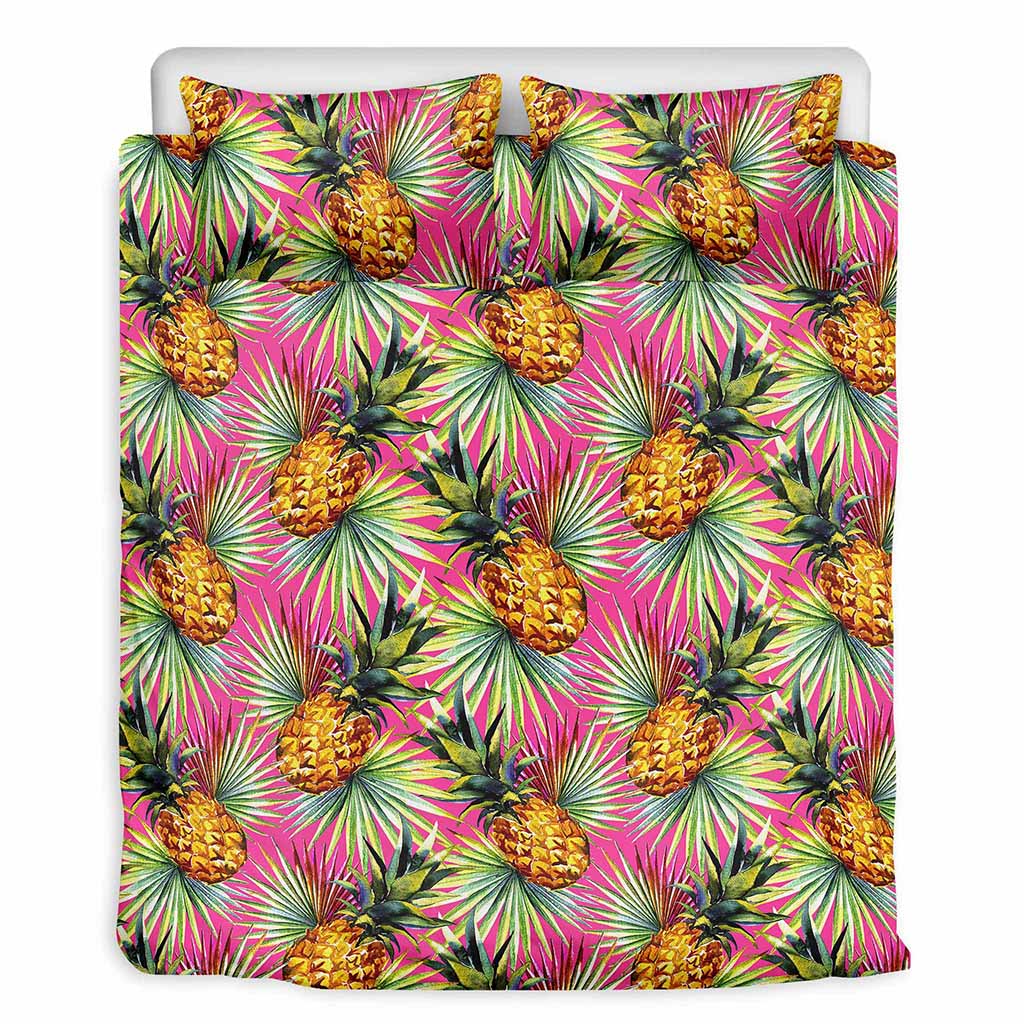 Pink Watercolor Pineapple Pattern Print Duvet Cover Bedding Set